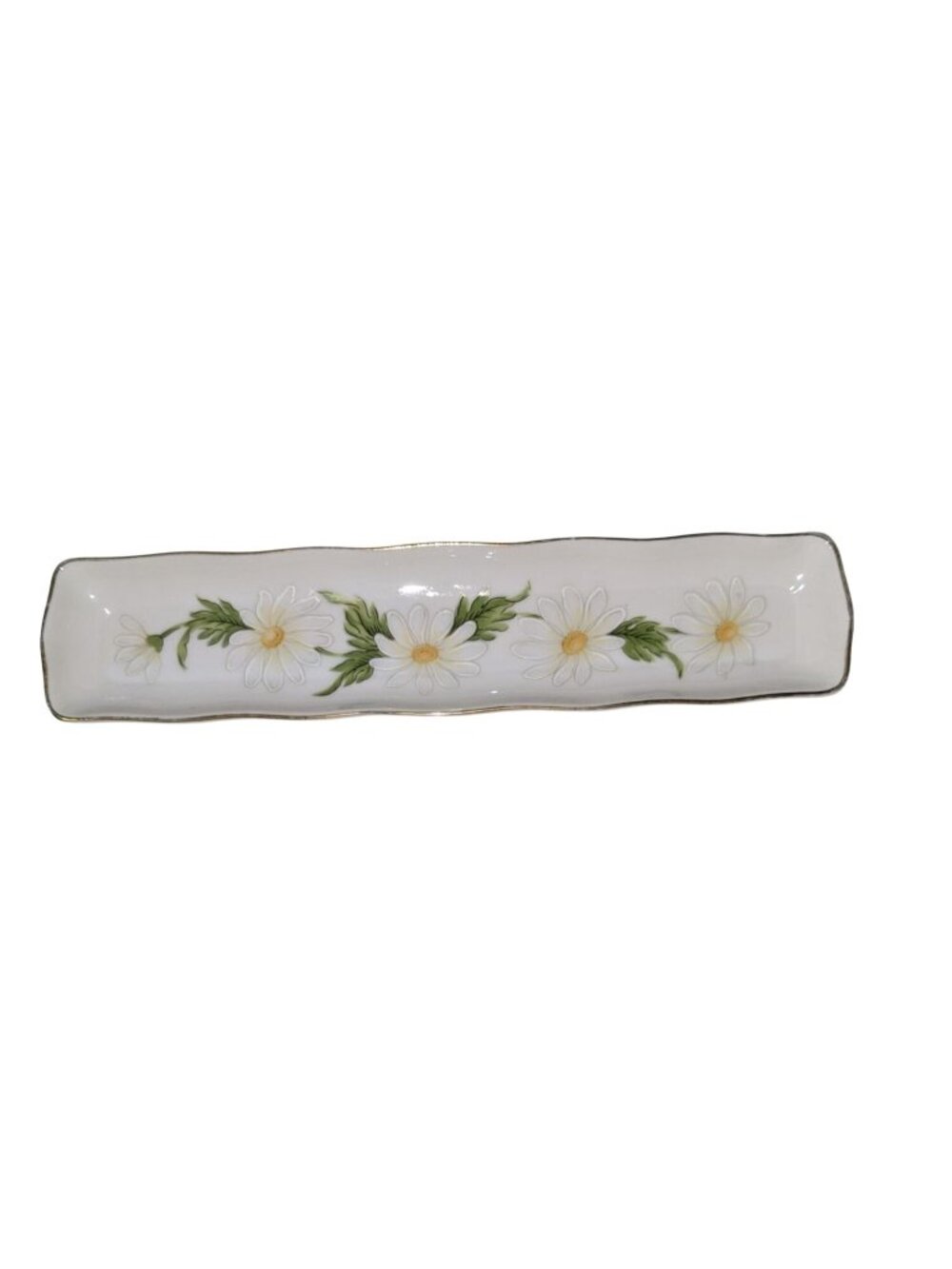 Lefton Vintage Japanese Hat pin olive relish Tray Floral Daisy Pattern #1371